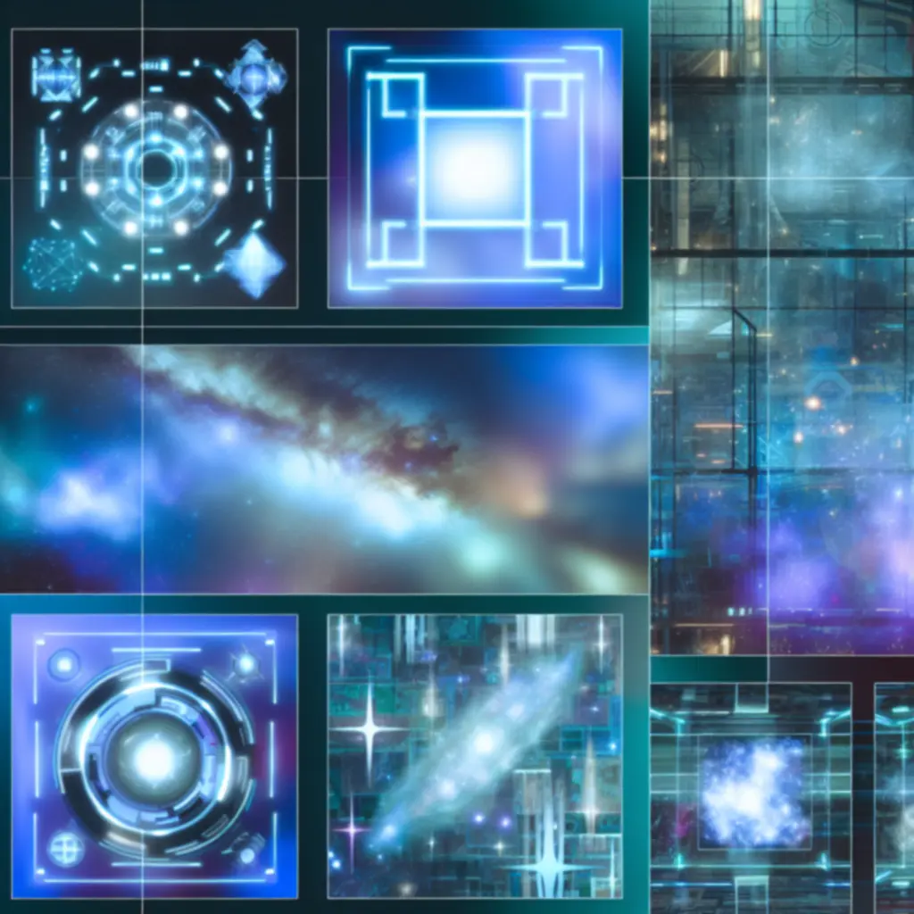 Futurystyczne tło społeczności StarCraft z elementami interfejsu