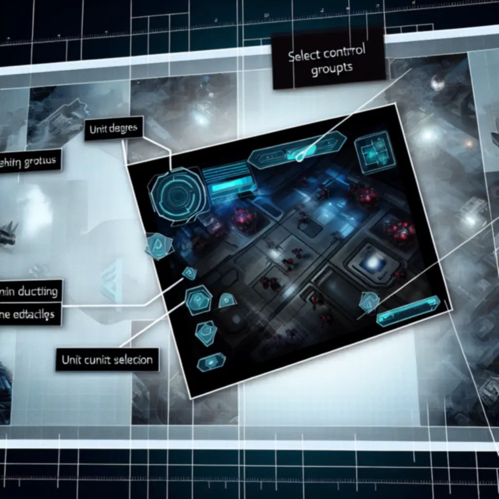 Zbliżenie na interfejs gry z zaznaczonymi grupami kontrolnymi