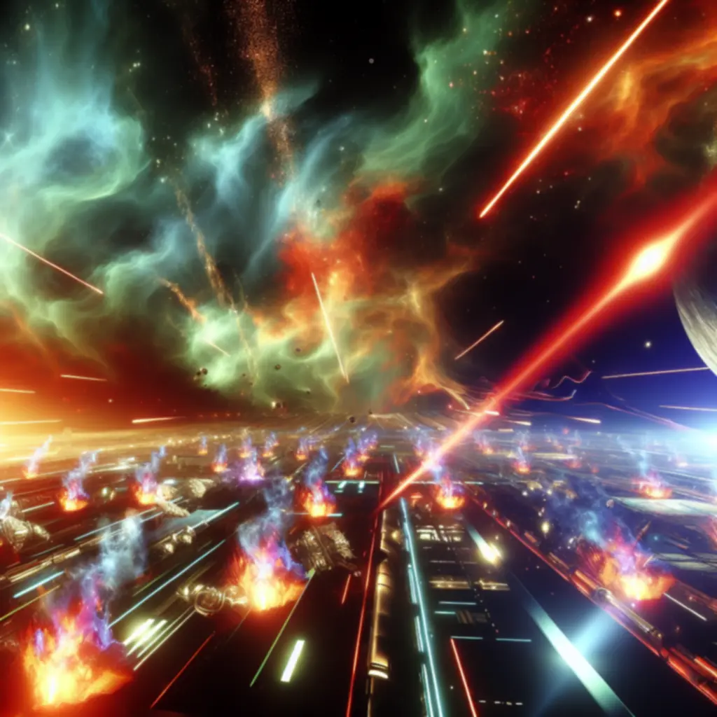 Wielkoskalowa bitwa z eksplozjami i efektami świetlnymi