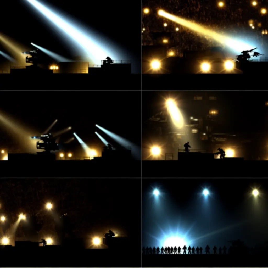 Nocne oblężenie bazy z rozproszonymi reflektorami