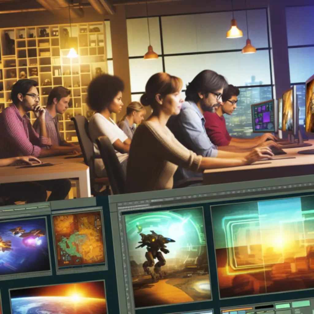 Zespół deweloperski przy stanowiskach z edytorem map