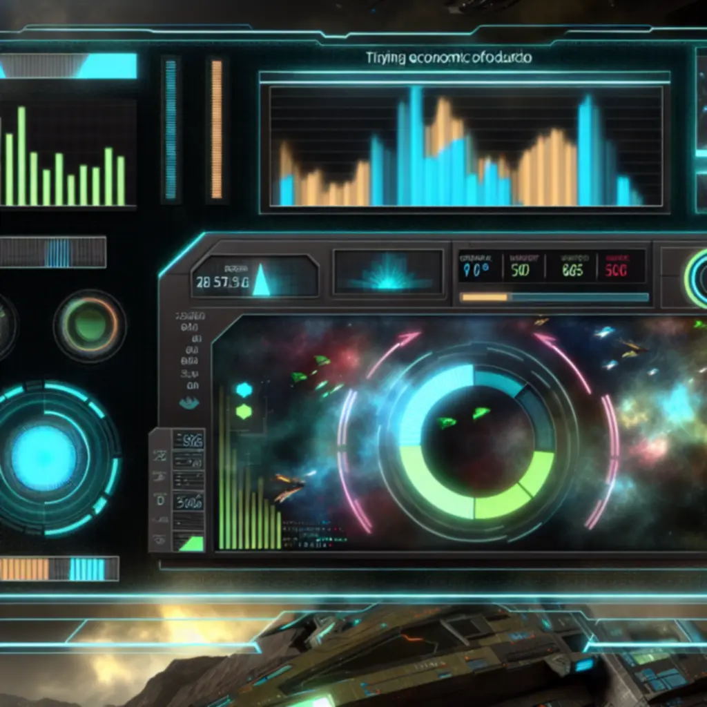 Interfejs gry z wykresami ekonomii i produkcji